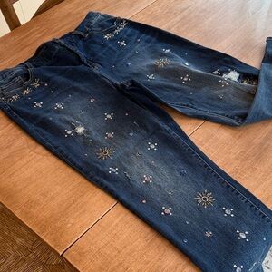 Chico's Midnight Blue Straight Leg Jeans with Embellishments